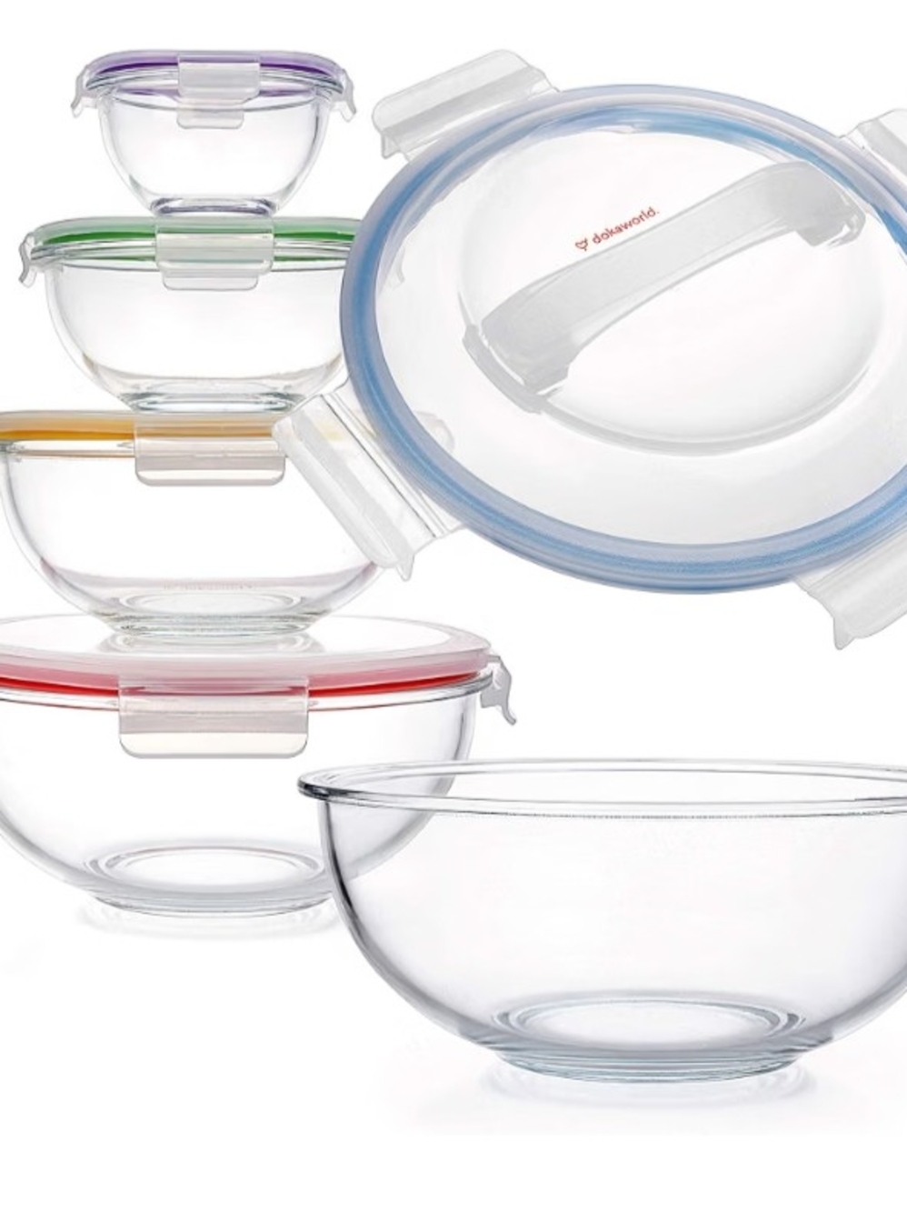 5-Piece Glass Food Storage Bowl Set w/ Snap Lids, Airtight, Round, 5 Cup